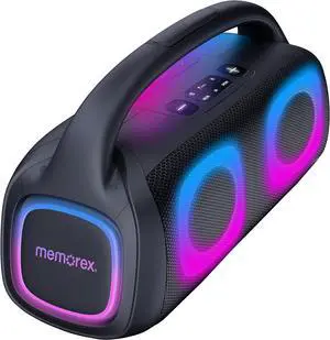 Memorex MX-BTS300 Pump Box Rechargeable Bluetooth Speaker | 20W Portable Speaker with RGB LED Lights, FM Radio, USB/TF Playback, AUX Input & 16-Hour Battery | Wireless Bluetooth 5.0 Speaker