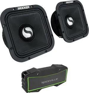 KICKER Pair ST7MR 7" Square Mid-Range Speakers 4-ohm Bundle with Rockville Portable Bluetooth Speaker (2 Items)