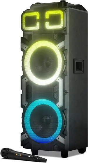 Dolphin High-Power Portable Party Bluetooth Speaker  Wooden Cabinet, X-BASS, LED Lights, Wireless Microphone  Ideal for Parties, Tailgating, and Events