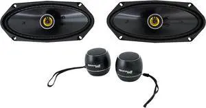 KICKER Pair 50CSC4104 225w 4x10 Car Speakers Bundle with (2) Rockville Portable Bluetooth Speaker (2 Items)