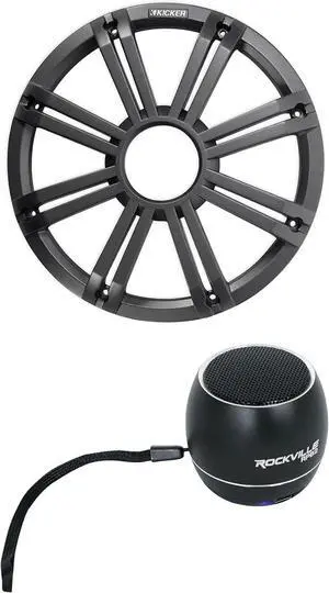 Kicker 45KMG12C 12" Charcoal Grille w/LED for KM12 + KMF12 Subwoofer Subs KMG12C Bundle with Rockville RPB2-BLACK Portable Bluetooth Speaker (2 Items)
