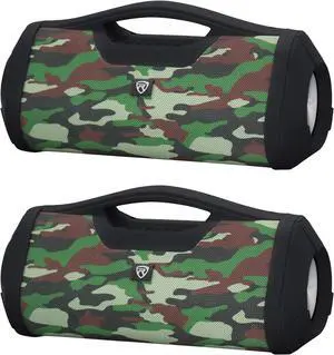 Rockville (2) RPB-XL Portable Bluetooth Wireless Linking Camo Speakers+Powerbank