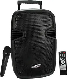 beFree Sound 10 Inch Portable Bluetooth Speaker with Party Lights in Black, USB, SD Compatible, FM Radio, Audio Input and Output, Mic Input, Guitar Input, (BFS-10 Portable Speaker)