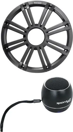 Kicker 45KMG10C 10" Charcoal Grille w/LED for KM10 + KMF10 Subwoofer Subs KMG10C Bundle with Rockville RPB2-BLACK Portable Bluetooth Speaker (2 Items)