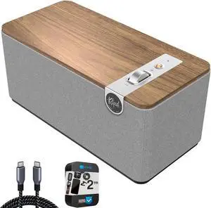 Klipsch The One Plus Premium Bluetooth Speaker, Walnut Bundle with 2 YR CPS Enhanced Protection Pack & Deco Essentials 6 Foot Braided USB-C to USB-C Cable