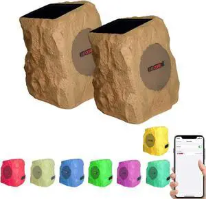 5 CORE Rock Speaker Outdoor Waterproof Bluetooth Garden Speakers Solar & USB Charging RGB Colors for Patio Pool & Home (2PCS) Peach - GRDNSPK MC Peach 2PCS