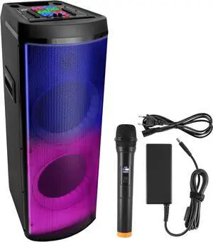 Pyle Bluetooth Portable PA Party Speaker - 600W Dual 12 Rechargeable Outdoor BT Karaoke Audio System, TWS, X-Bass Function, Flashing Party Flame Lights, MP3/USB/AUX/FM Radio, Carry Handle