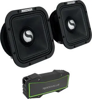 KICKER Pair ST7MR 7" Square Mid-Range Speakers 8-ohm Bundle with Rockville Portable Bluetooth Speaker (2 Items)
