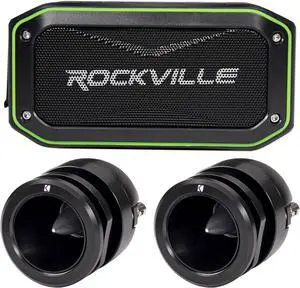 KICKER (2) ST3TW 1" Street Series Dual Mount Bullet Tweeter Single 4-ohm Bundle with Rockville Rock Anywhere Waterproof Portable Bluetooth Speaker (3 Items)