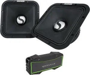 KICKER Pair ST9MR 9" Square Mid-Range Speakers 4-ohm Bundle with Rockville Portable Bluetooth Speaker (2 Items)