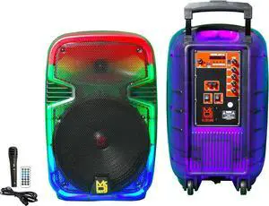 MR DJ USA PL12FLAME 12" Portable Translucent Trolley PA DJ Active Powered Bluetooth TWS Speaker 3000 Watts LCD/MP3/USB/micro SD