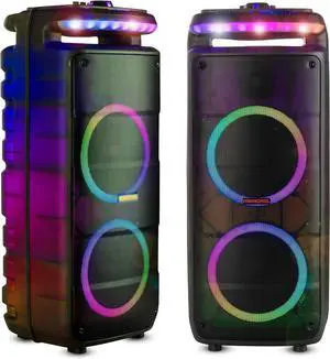 Memorex MX-PS821 Twin 8 Rechargeable Party Speaker | Bluetooth 5.0, LED Lighting, 40W RMS, 400W PMPO | TWS Pairing, Microphone Input, SD/USB/FM Radio | 25H Battery Life | Portable Wireless Speaker