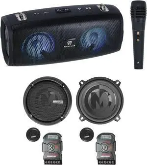 Memphis Audio PRX50C 5.25" 100 Watt Component Car Speakers w/Crossovers Bundle with Rockville RPB-KAR Portable Bluetooth Speaker with Karaoke Microphone with Party LED's