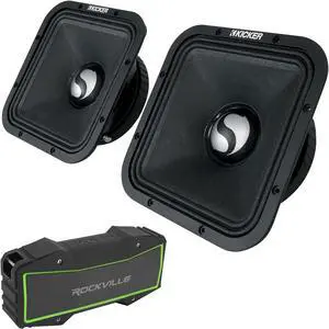 KICKER Pair ST9MR 9" Square Mid-Range Speakers 8-ohm Bundle with Rockville Portable Bluetooth Speaker (2 Items)
