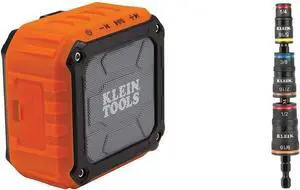 Klein Tools Bluetooth Speaker Plays Audio Answers Calls IPX5, 7-in-1 Impact Flip Socket Set with 6 Hex Driver Sizes Plus Bit Holding