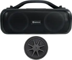 KICKER Audiosavings Bundle 44CVX152 Comp VX CVX 15" 2000 Watt Car Subwoofer Sub Bundle with Rockville Go Party D4 Large Loud Portable LED Party Bluetooth Speaker, Deep Bass (2 Items)