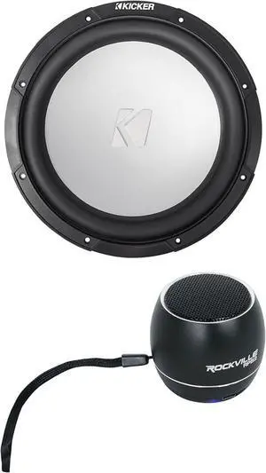 KICKER 45KM102 10" 350w Peak/175w RMS Marine Boat Subwoofer SVC 2-ohm Sub KM10 Bundle with Rockville RPB2-BLACK Portable Bluetooth Speaker (2 Items)