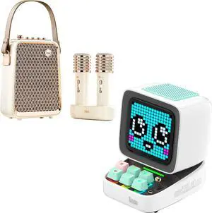 Divoom Ditoo Pixel Art Gaming Portable Bluetooth Speaker and Songbird-HQ2 Karaoke Machine with 2 Wireless Microphones