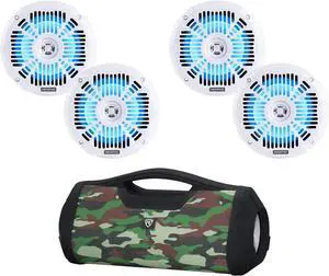 Memphis (4) Audio MXA602SLW 80w 6.5" LED Speakers for Polaris RZR/ATV/UTV/Cart Bundle with Rockville RPB-XL Portable Camo Bluetooth Speaker Boombox USB/SD/Aux