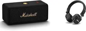 Marshall Major IV On-Ear Bluetooth Headphone, Black & Emberton II Portable Bluetooth Speaker - Black & Brass