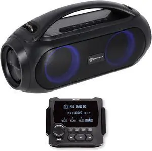 Audiosavings Bundle: MB Quart GMR-LCD Gauge Hole Mount Marine/Boat Receiver Bluetooth AM/FM Radio Bundle with Rockville GO PARTY MAX BASS Large Portable LED Bluetooth Speaker w/Wireless Link (2 Items)