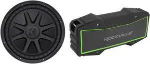 KICKER 44CVX122 Comp VX CVX 12" 1500 Watt Car Subwoofer Sub CVX12-2 44CVX12-2 Bundle with Rockville Rock Anywhere Waterproof Portable Bluetooth Speaker (2 Items)
