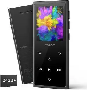 80GB MP3 Player with Bluetooth, YOTON Music Player with Speaker and 1.8'' Curved Screen, HiFi Sound, FM Radio, Voice Recorder, E-Book, Pedometer, Stopwatch, TF Card and Earphones Included