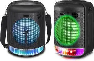 Technical Pro (Qty 2) 600 Watts Rechargeable 8 Inch Bluetooth LED Speaker with USB, Aux, Mic Inputs, FM Radio, TWS Stereo Sound, and Carry Handle