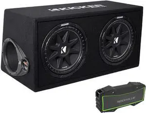 KICKER Audiosavings Bundle 43DC122 Comp Dual 12" Subwoofers in Vented Sub Box Enclosure, 2-Ohm Bundle with Rockville Rock Everywhere Portable Bluetooth Speaker/Waterproof/Wireless Link (2 Items)