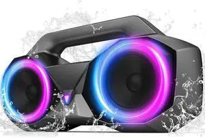 Speakers Bluetooth Wireless, 80W Loud Speaker with Punchy Bass, HiFi Stereo, IPX7 Waterproof, Long Playtime, Cool Lights, TWS, Portable Speaker for Home, Outdoor, Work and Relaxation, Gifts for All
