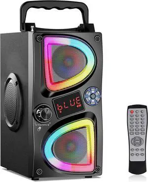 Bluetooth Speaker, 60W(Peak) Wireless Portable Small Home Party Speakers with Double Subwoofer Deep Bass, Radio, Lights, 80dB Loud Stereo Sound Boombox for Outdoor Camping Gifts