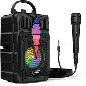 Portable Bluetooth Speaker with Voice-Controlled RGB Multi-Color Rhythm Lights, Supports TWS/USB/TF/FM/AUX, Suitable for Home Party or Outdoors (Black)