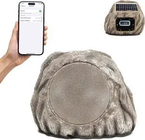 Homewell Solar Rock Speakers - Multi-Link up to 9 Units Total - Outdoor Waterproof Bluetooth Wireless Landscape Speakers for Pool, Patio, Deck, Backyard, Garden - (1-Pack)