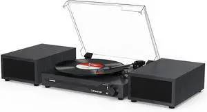 Vinyl Record Player with Speakers,Bluetooth Portable Turntable for Vinyl Records,Phonograph LP Player with 3 Speed USB RCA in Vintage Black
