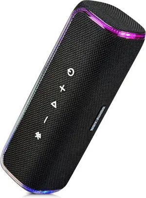 40W Portable Bluetooth Speaker, IPX7 Waterproof Wireless Outdoor Speaker, Tap-to-Play Beats, 25-Hour Playtime, Bass Boosted, LED Lights, TWS Pairing for Pool, Jam Session, Gifts (Black)