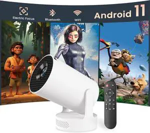 Electric Focus Mini Projector with Wifi and Bluetooth, 4K Support Portable Smart Projectors Video Game Proyector, 5W Soundbase Speaker, for Bedroom Home Theater
