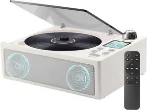 CD Player Portable, Desktop CD Players for Home with Rechargeable Battery, Dual Speakers, Support Opt/USB/TF Card/AUX/FM with Remote Control, LCD Display, 3.5mm Headphone Jack White