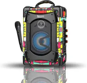Portable Bluetooth Speaker with Microphone, Speaker with LED Lights for Kids and Adults, Subwoofer Heavy Bass with FM Radio, Supports Bluetooth/USB/TF/AUX for Party, Multicolor