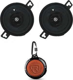 Audiosavings Bundle: (2) Memphis Audio PRXP3 3.5" 30 Watt 2-Way Car Speakers w/Pivot Tweeters Bundle with Rockville RPB1 10 Watt Waterproof Portable Handheld Bluetooth Speaker+NFC Loud! (3 Items)