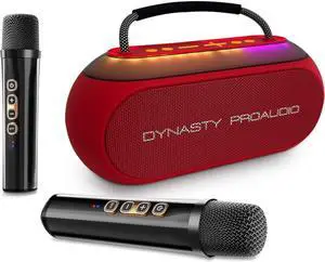 SB-230 Portable Bluetooth Speaker/Karaoke Machine with Two Wireless Microphones, Waterproof, Supports for USB, AUX, TF-Card, Color Change LED Lights (Red)