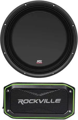 Audiosavings Bundle: 3512-04S 12" 600 Watt Shallow Mount Car Audio Subwoofer Slim Sub SVC 4-ohm Bundle with Rockville Rock Anywhere Waterproof Portable Bluetooth Speaker+TWS Stereo Linking (2 Items)