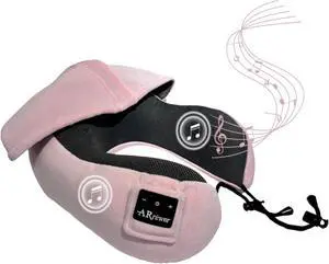 Bluetooth Music Semicircular Neck Pillow with Hood Wireless Bluetooth Speaker Suitable Airplane,Car,Office,and Outdoor Camping for Sleeping, Resting The Best Travel Essentials. (Pink)