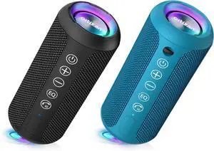 Ortizan Black & Blue Portable Bluetooth Speaker, IPX7 Waterproof Wireless Speaker with 24W Loud Stereo Sound, Outdoor Speakers with Bluetooth 5.0, 30H Playtime,66ft Bluetooth Range, Dual Pairing