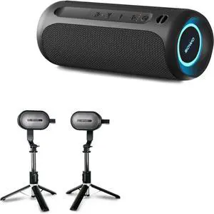 SOWO Wireless Dual Bluetooth Speakers Set, Adjustable Stands 2Pcs, High-Fidelity Stereo Sound, Smart Pairing Sync, Surround Sound with Portable Lightweight Case for Home, Travel, Party, Birthday
