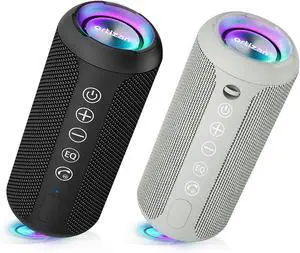 Ortizan Black & Gray Portable Bluetooth Speaker, IPX7 Waterproof Wireless Speaker with 24W Loud Stereo Sound, Outdoor Speakers with Bluetooth 5.0, 30H Playtime,66ft Bluetooth Range, Dual Pairing