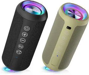 Ortizan Black & Khaki Portable Bluetooth Speaker, IPX7 Waterproof Wireless Speaker with 24W Loud Stereo Sound, Outdoor Speakers with Bluetooth 5.0, 30H Playtime,66ft Bluetooth Range, Dual Pairing