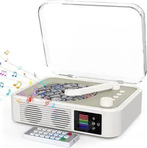 CD Player Portable Bluetooth LED Desktop Retro CD Players for Home with Speakers Rechargeble Battery Small Compact Vintage CD Player with Bluetooth Out & Input, USB, AUX Out, Remote Control