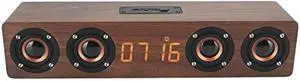Portable Stereo Wooden Soundbar, 20W Bluetooth Speaker, Rechargeable Bass Effect, with LED Digital Display, Alarm Clock and FM Radio, for Home Travel Party