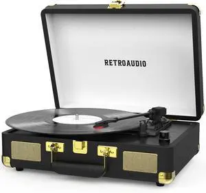 Vinyl Record Player 3-Speed Bluetooth Portable Suitcase Belt-Driven Record Player with 2 Built-in Stereo Speakers Vinyl Vintage Turntable Phonograph Records Player with RCA Line Out, AUX Out