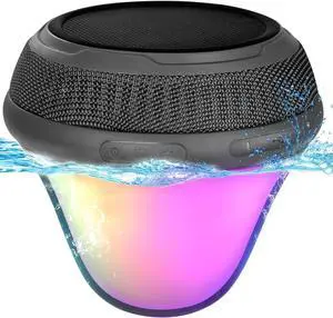 Portable Bluetooth Pool Speaker with Colorful Lights, IPX7 Waterproof Floating Hot Tub Speaker, 360° Loud Stereo Sound, TWS, Type-C/Wireless/Solar Charging, for Pool Shower Travel
